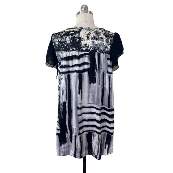 Forla Paris Dress Womens Small Black Abstract Short Sleeve Artsy Mod Boho City - Picture 5 of 11